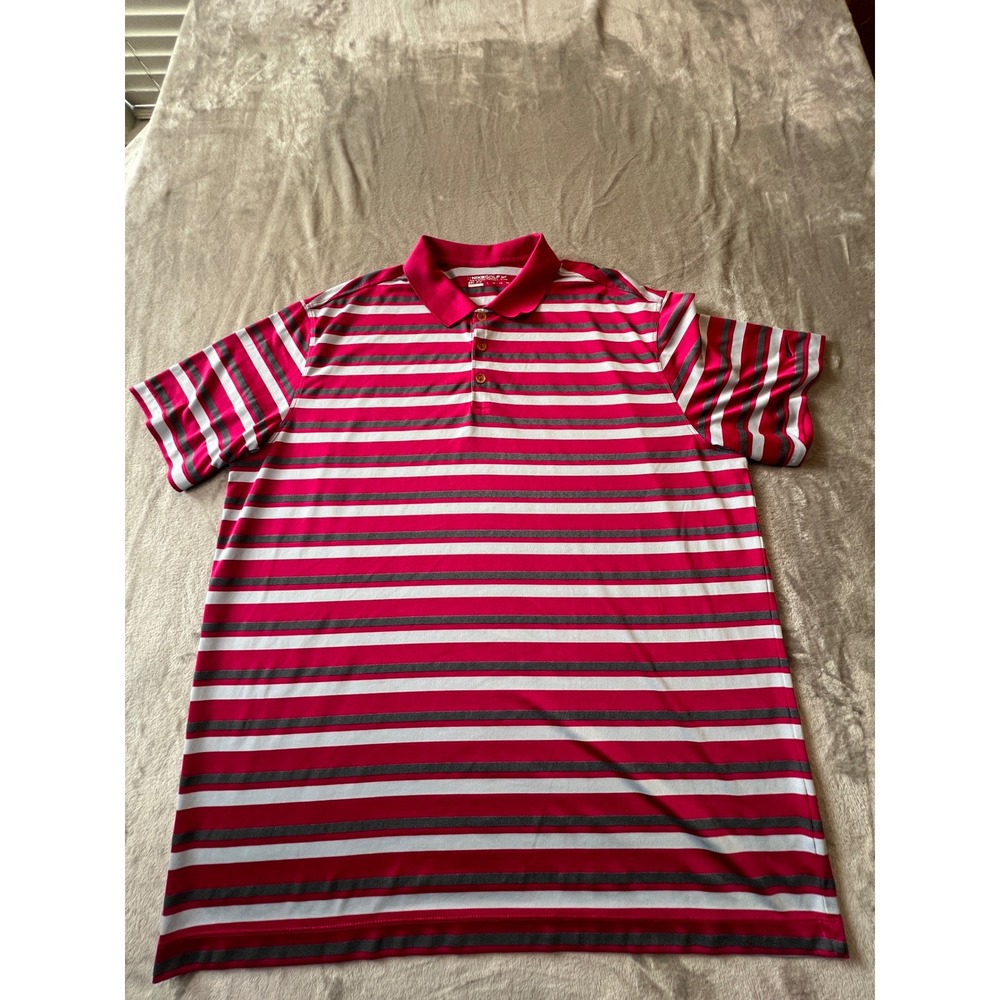 Nike Golf Polo Shirt Mens XXL Pink Striped Dri-FIT Short Sleeve